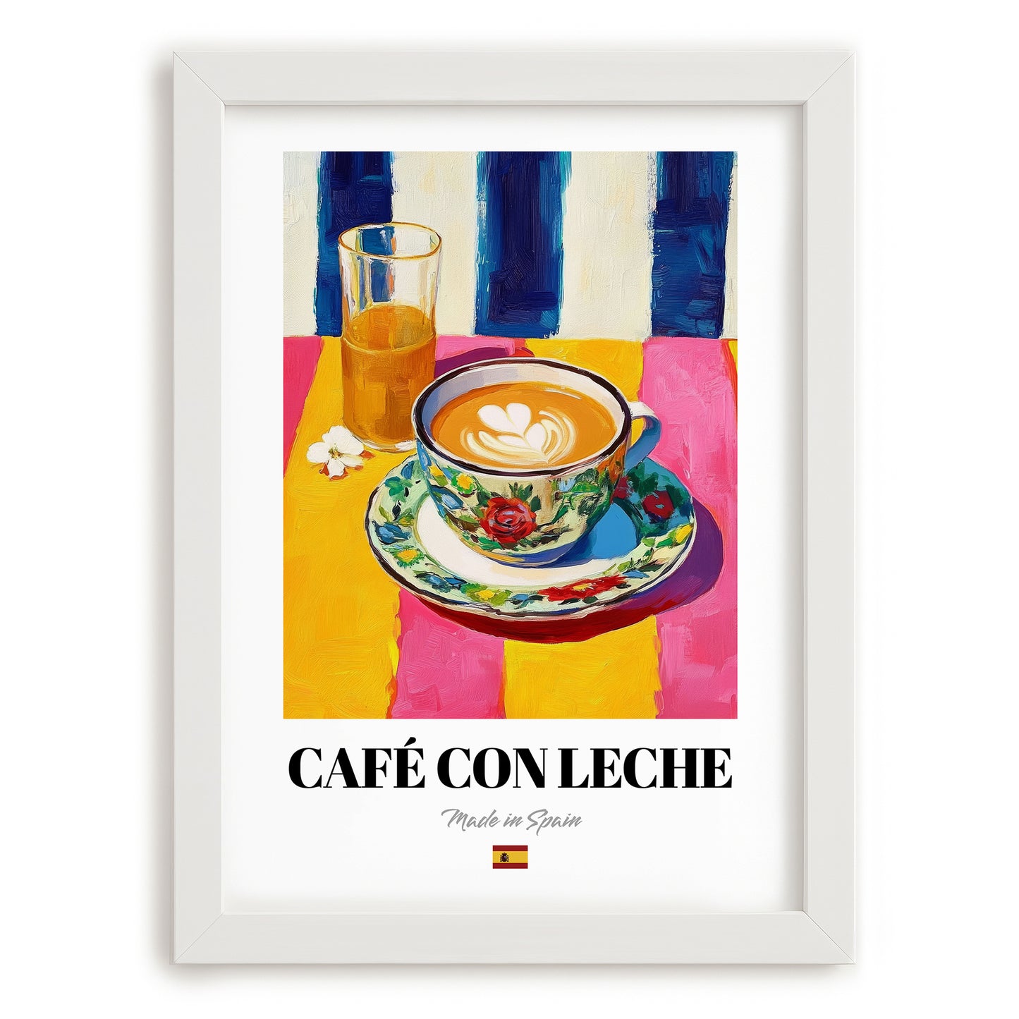 Café con Leche – Spanish Coffee, Café Print, placed in minimal white frame
