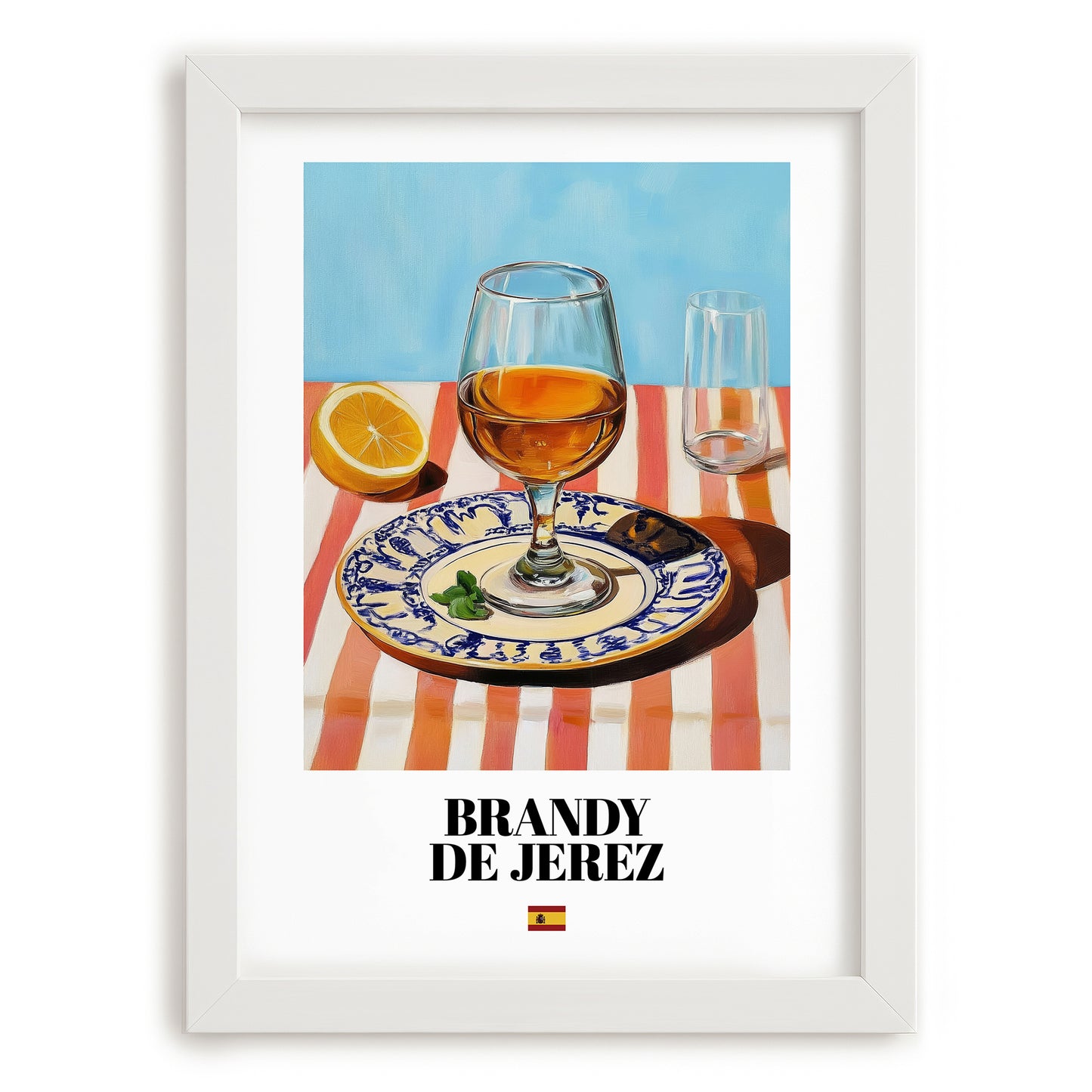 Brandy de Jerez – Spanish Spirit Drink, Rooftop Terrace Poster, placed in minimal white frame