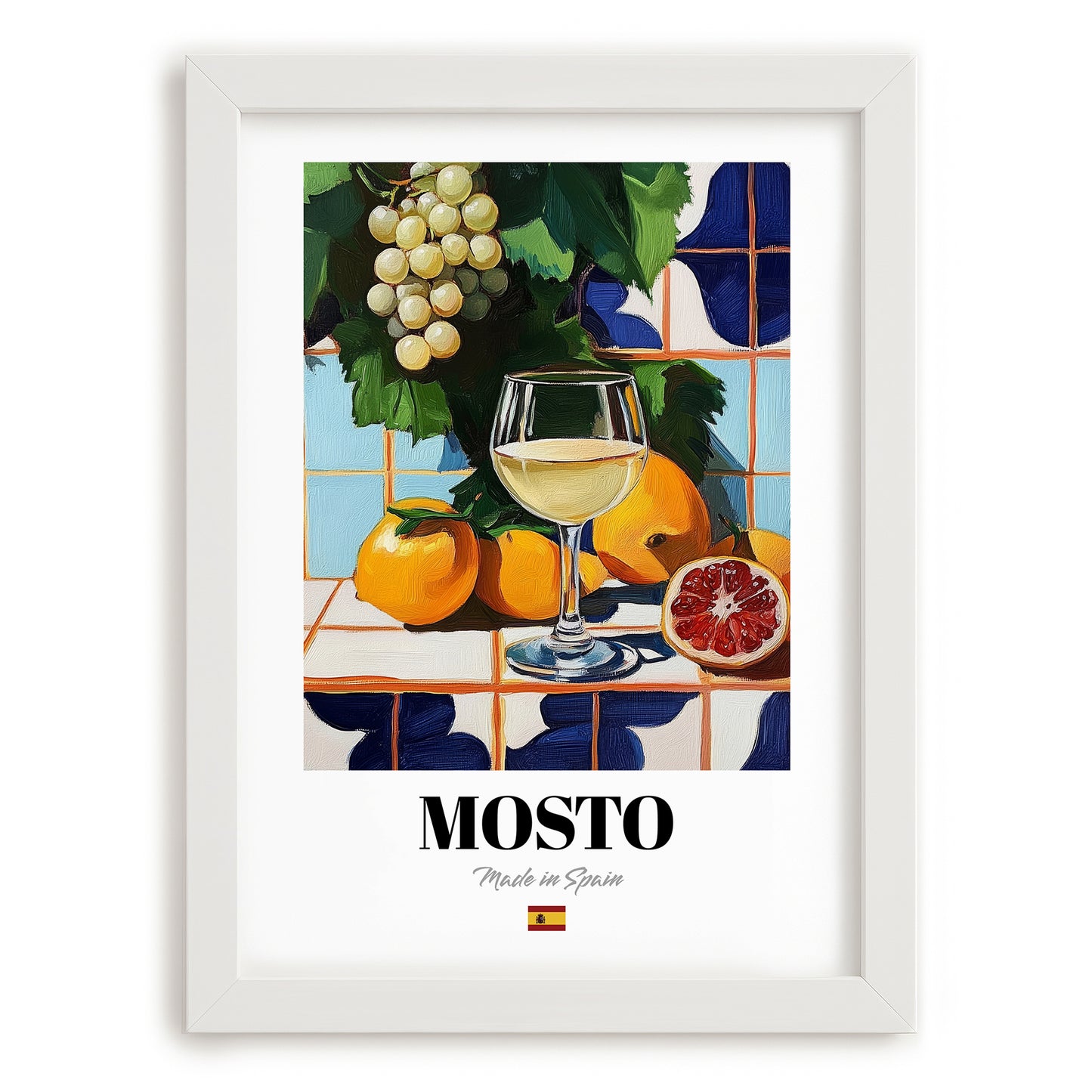 Mosto – Spanish Beverage Drink, Beach Bar Poster, placed in minimal white frame