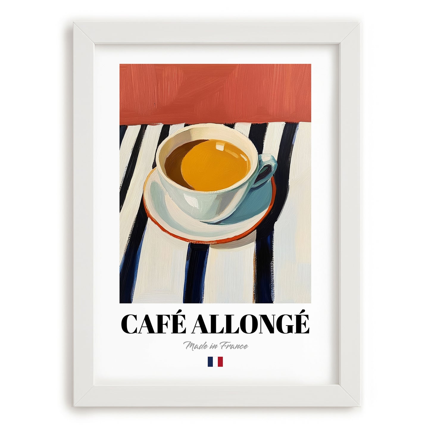 Café Allongé – French Coffee, Book Café Wall Decor, placed in minimal white frame
