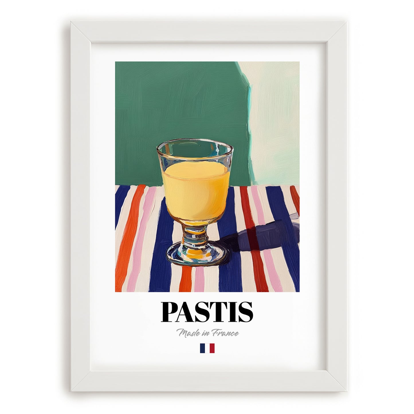 Pastis – French Spirit Drink, Rooftop Terrace Still Life, placed in minimal white frame