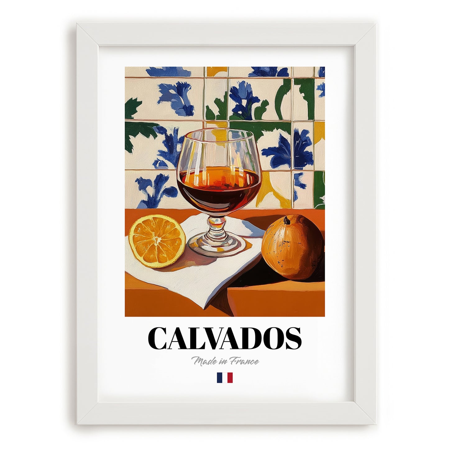 Calvados – French Spirit Drink, Hotel Lobby Still Life, placed in minimal white frame