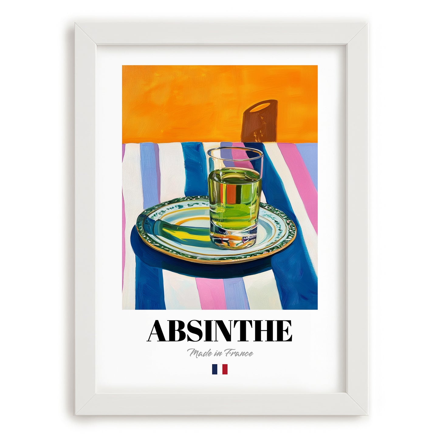 Absinthe – French Spirit Drink, Hotel Lobby Illustration, placed in minimal white frame
