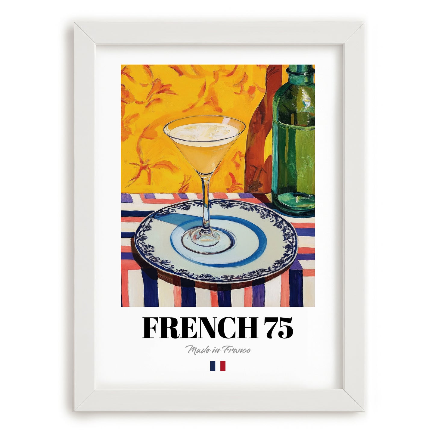 French 75 – French Cocktail Drink, Sky Bar Art, placed in minimal white frame