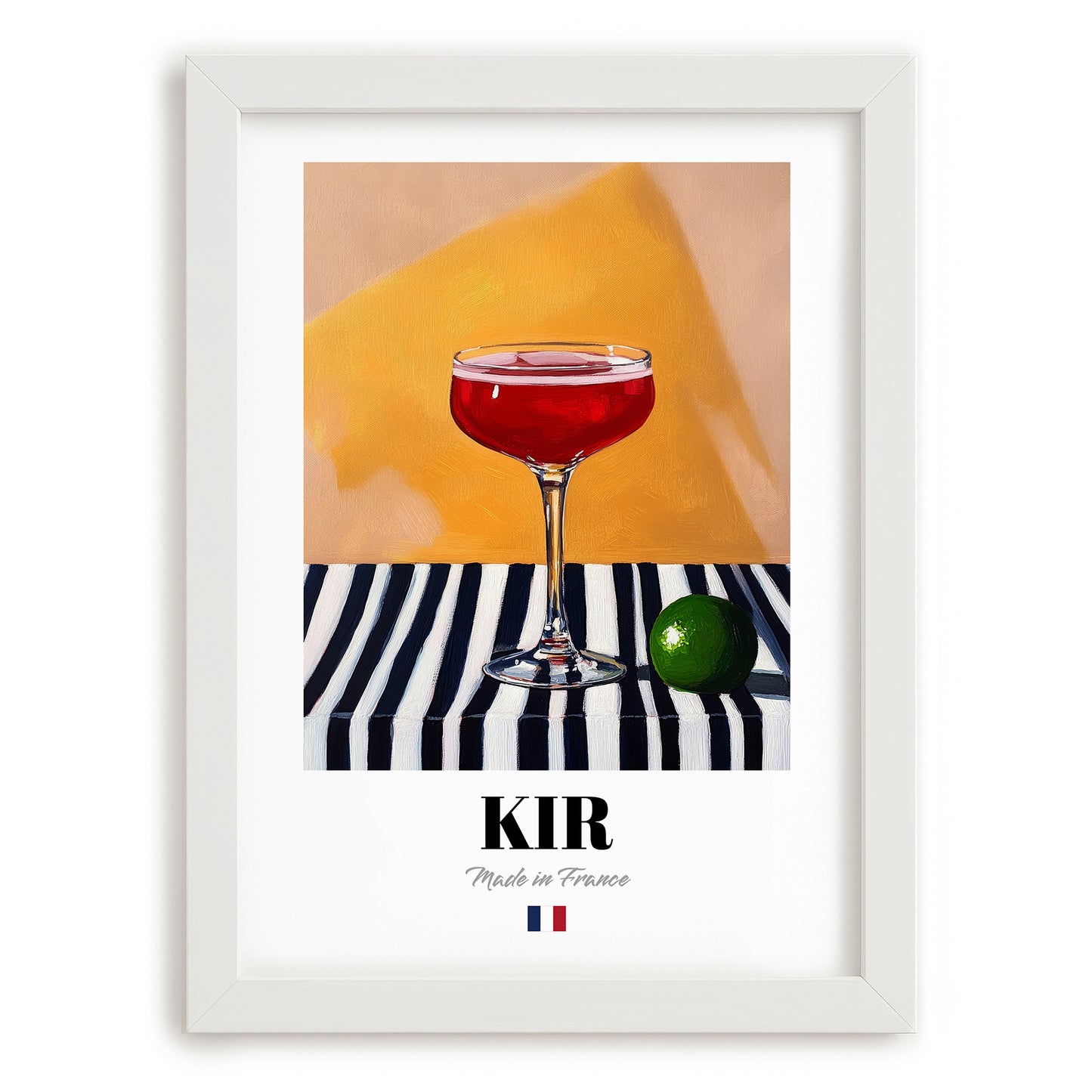 Kir – French Cocktail Drink, Beach Bar Still Life, placed in minimal white frame