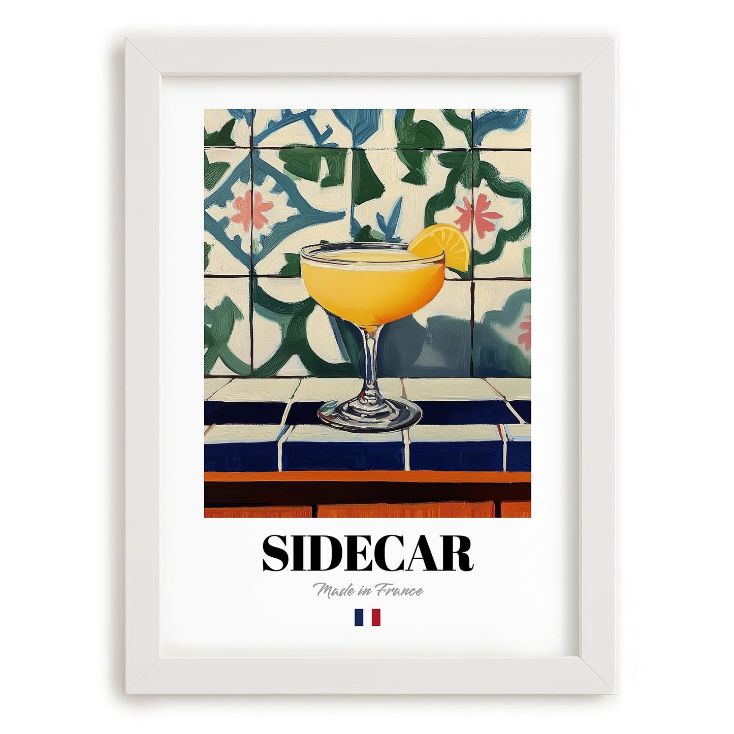 Sidecar – French Cocktail Drink, Beach Bar Print, placed in minimal white frame
