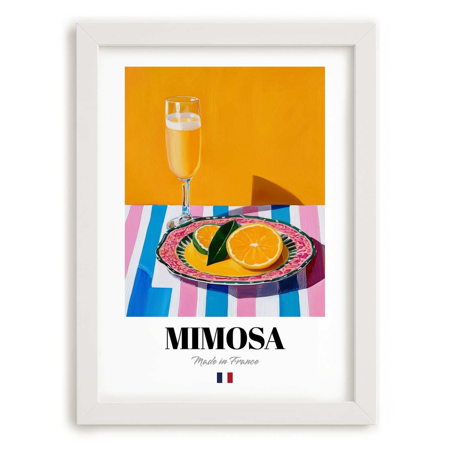 Mimosa – French Cocktail Drink, Cocktail Lounge Poster, placed in minimal white frame