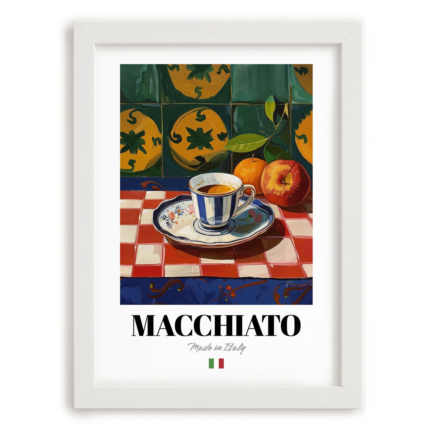 Macchiato – Italian Coffee, Café Poster, placed in minimal white frame
