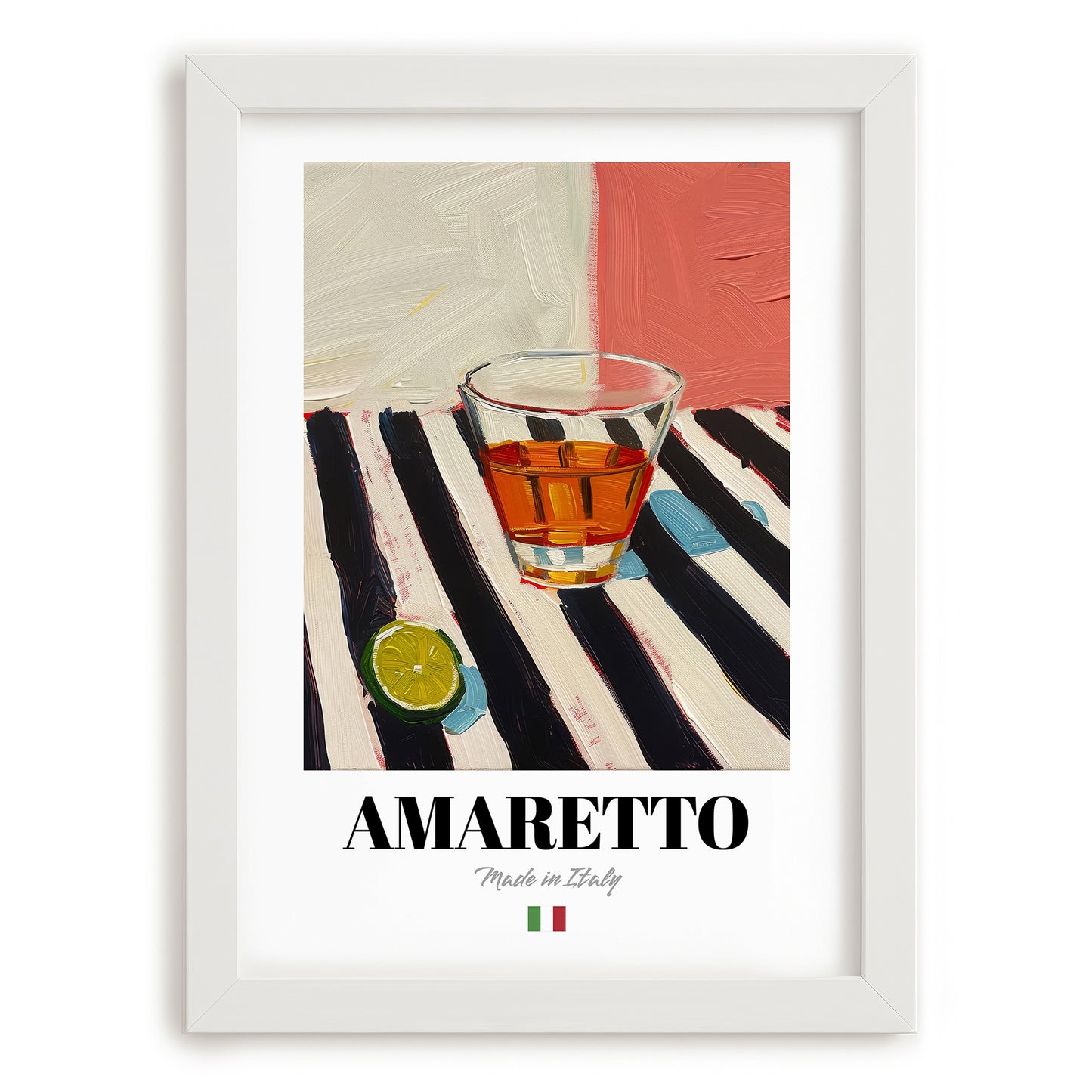 Amaretto – Italian Liqueur Drink, Sky Bar Print, placed in minimal white frame