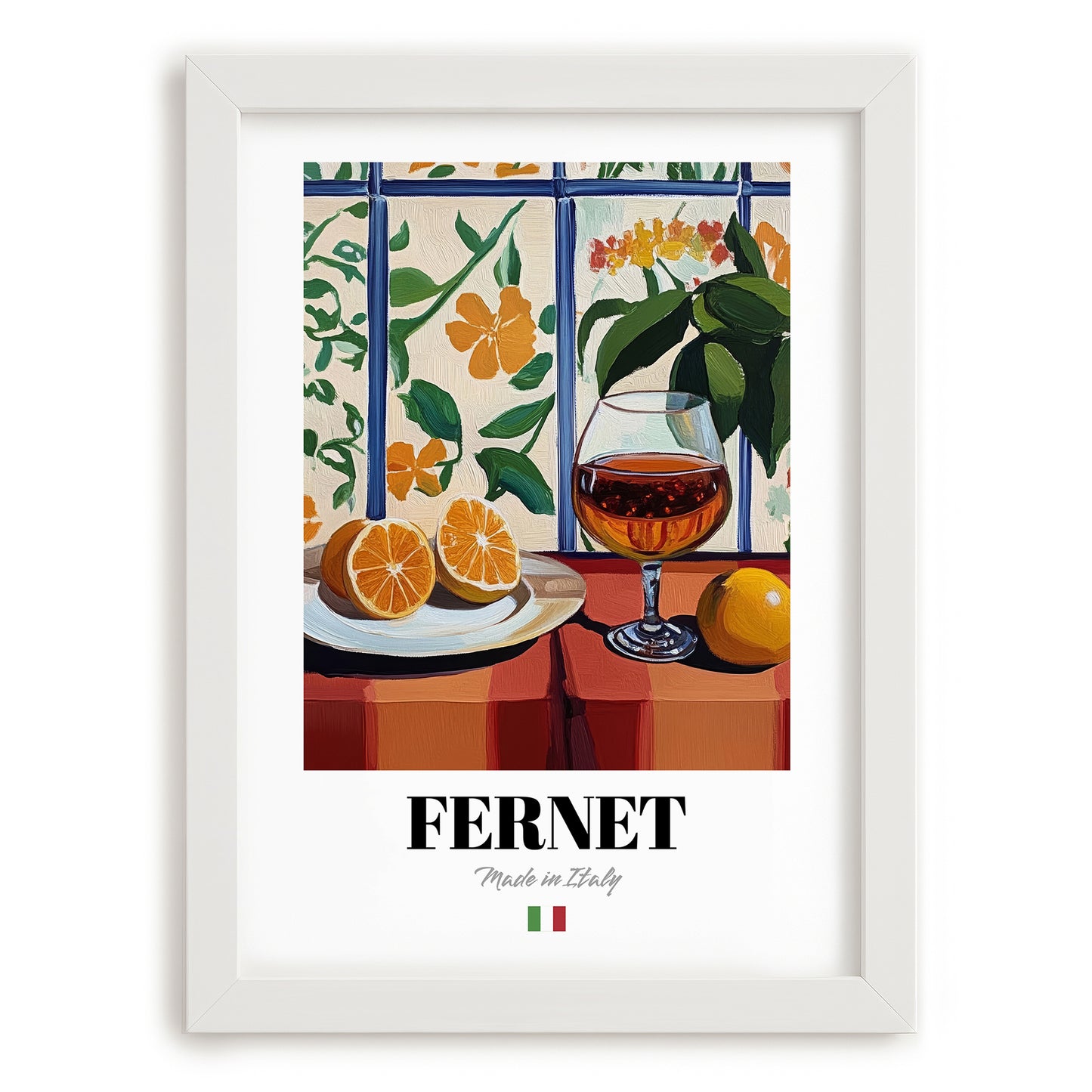 Fernet – Italian Liqueur Drink, Hotel Lobby Print, placed in minimal white frame