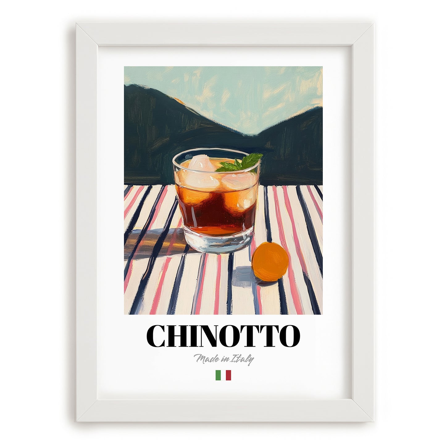 Chinotto – Italian Beverage Drink, Cocktail Lounge Poster, placed in minimal white frame