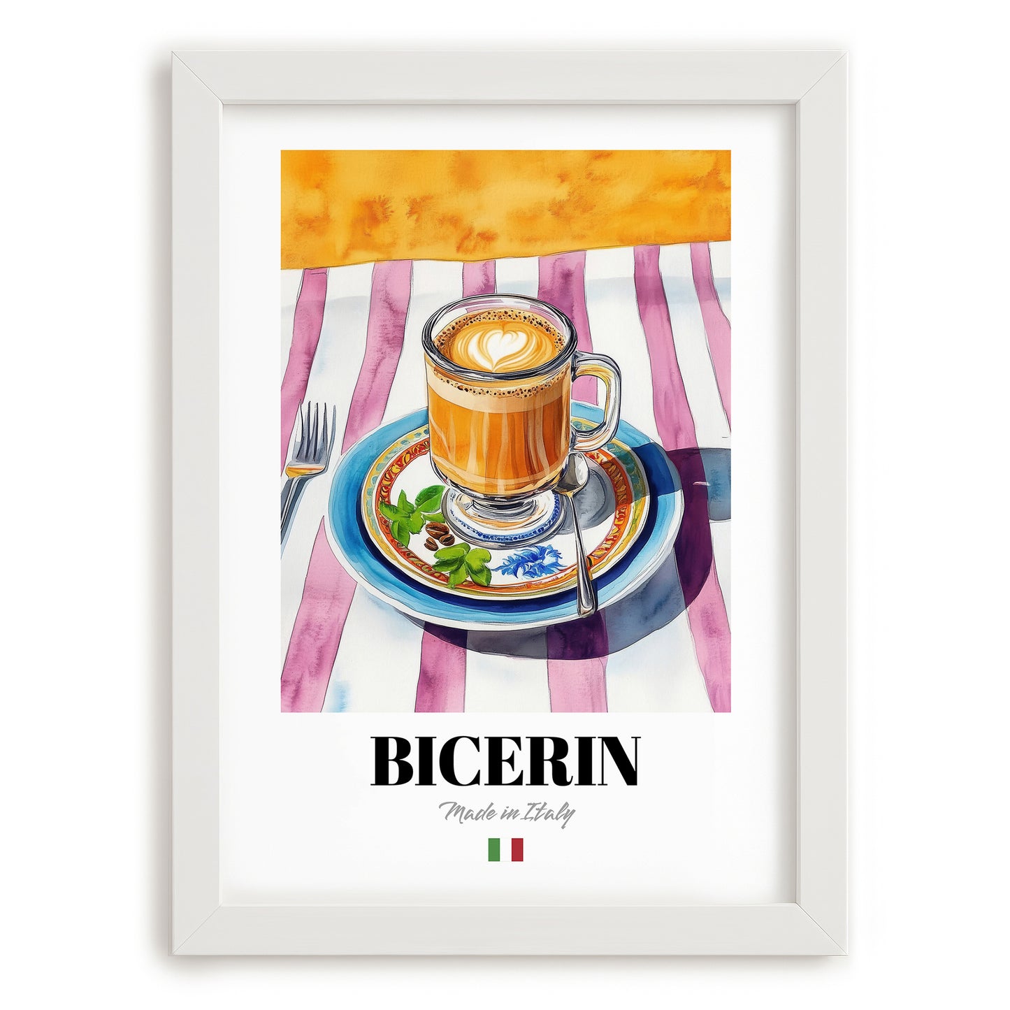 Bicerin – Italian Coffee, Café Poster, placed in minimal white frame