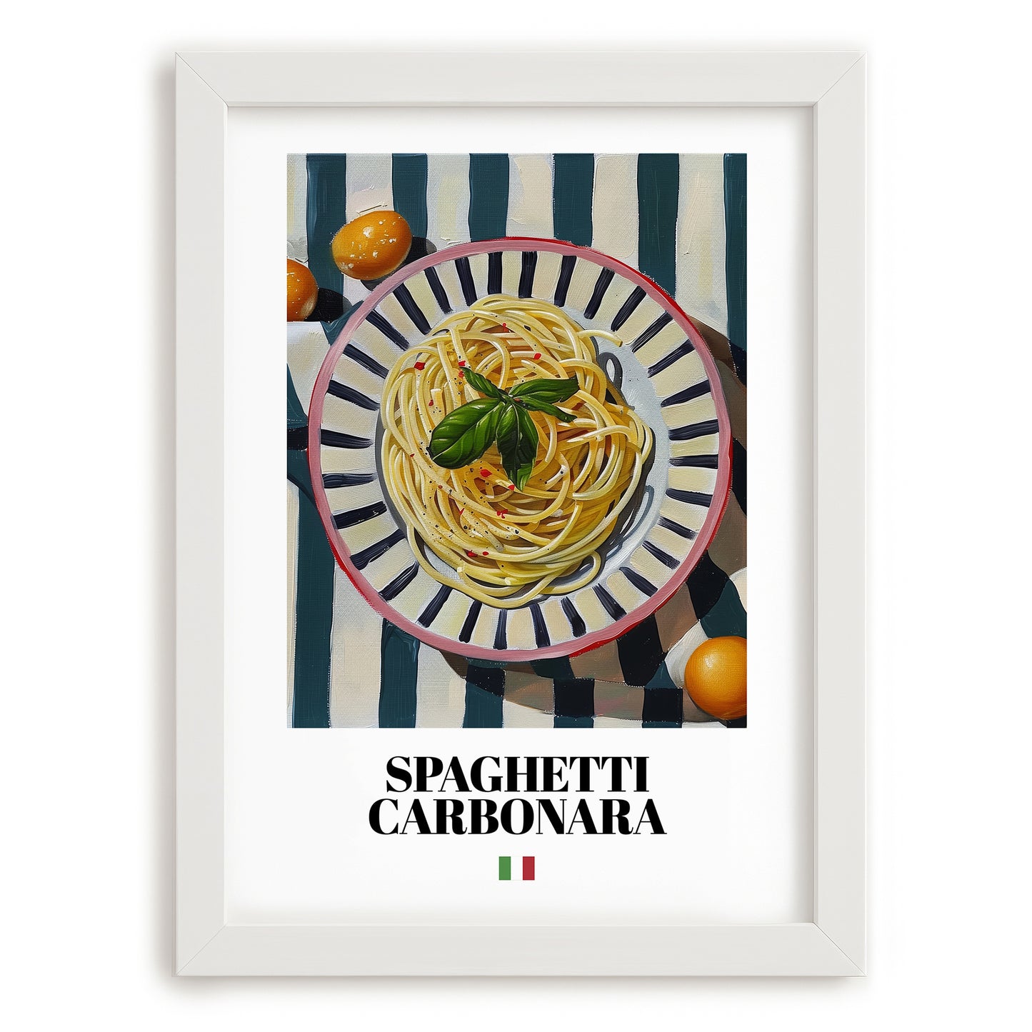 Spaghetti Carbonara – Italian Pasta, Trattoria Wall Decor, placed in minimal white frame