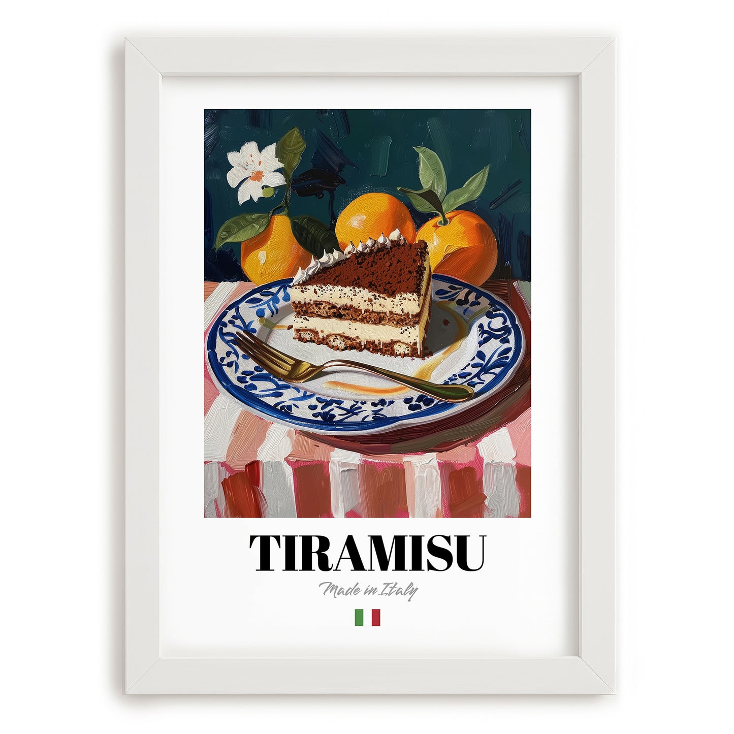 Tiramisu – Italian Dessert Dish, Tavern Wall Art, placed in minimal white frame