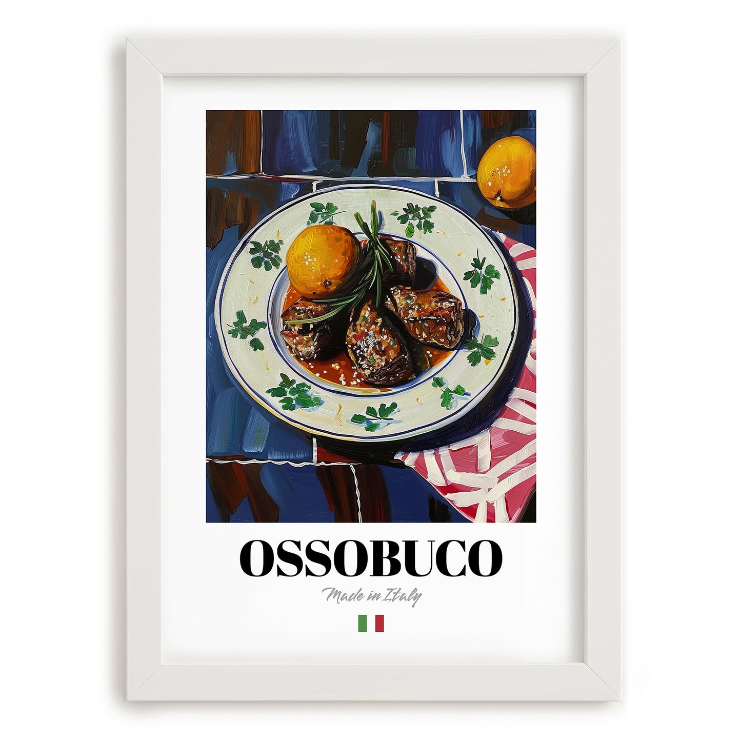 Ossobuco – Italian Stew Dish, Restaurant Painting, placed in minimal white frame