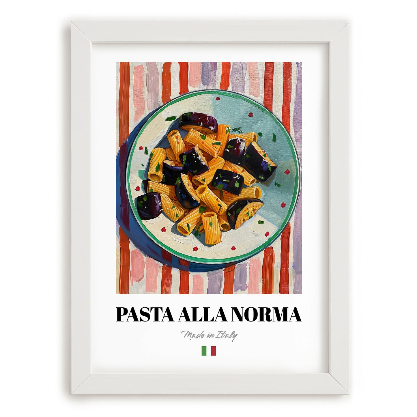Pasta alla Norma – Italian Pasta, Ristorante Poster, placed in minimal white frame