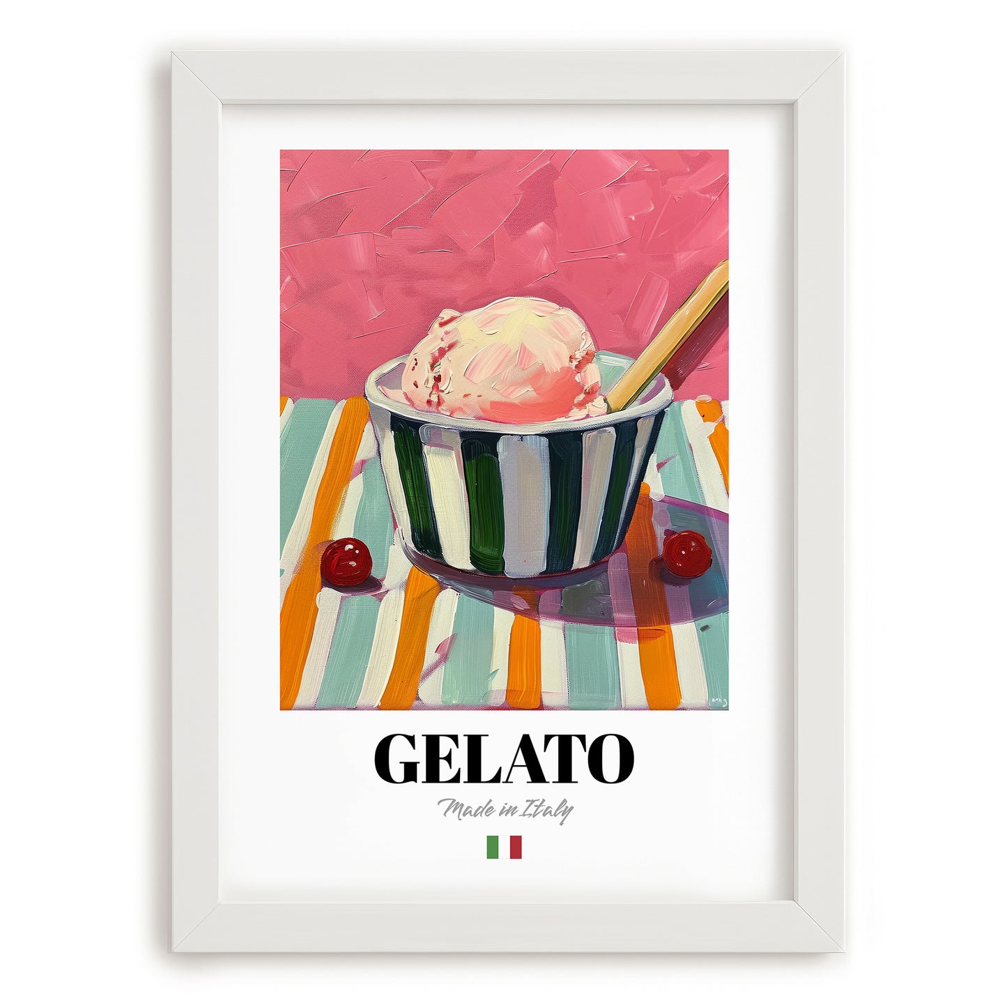 Gelato – Italian Ice Cream Gelato, Ice Cream Shop Art, placed in minimal white frame