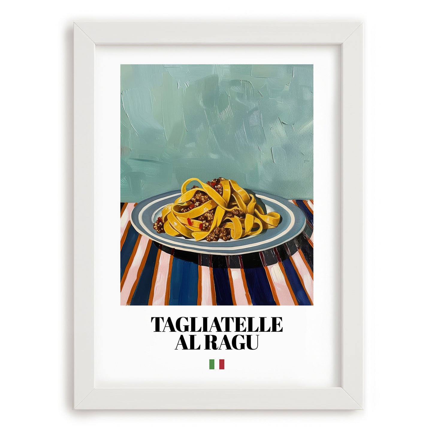 Tagliatelle al Ragu – Italian Pasta, Ristorante Painting, placed in minimal white frame