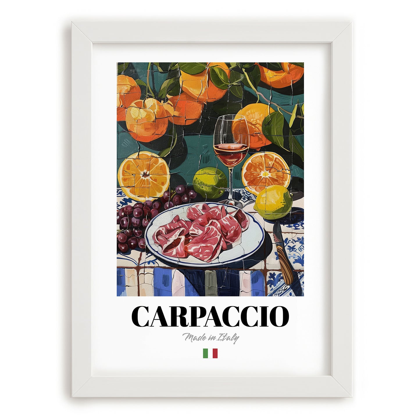 Carpaccio – Italian Meat Dish, Tavern Art, placed in minimal white frame