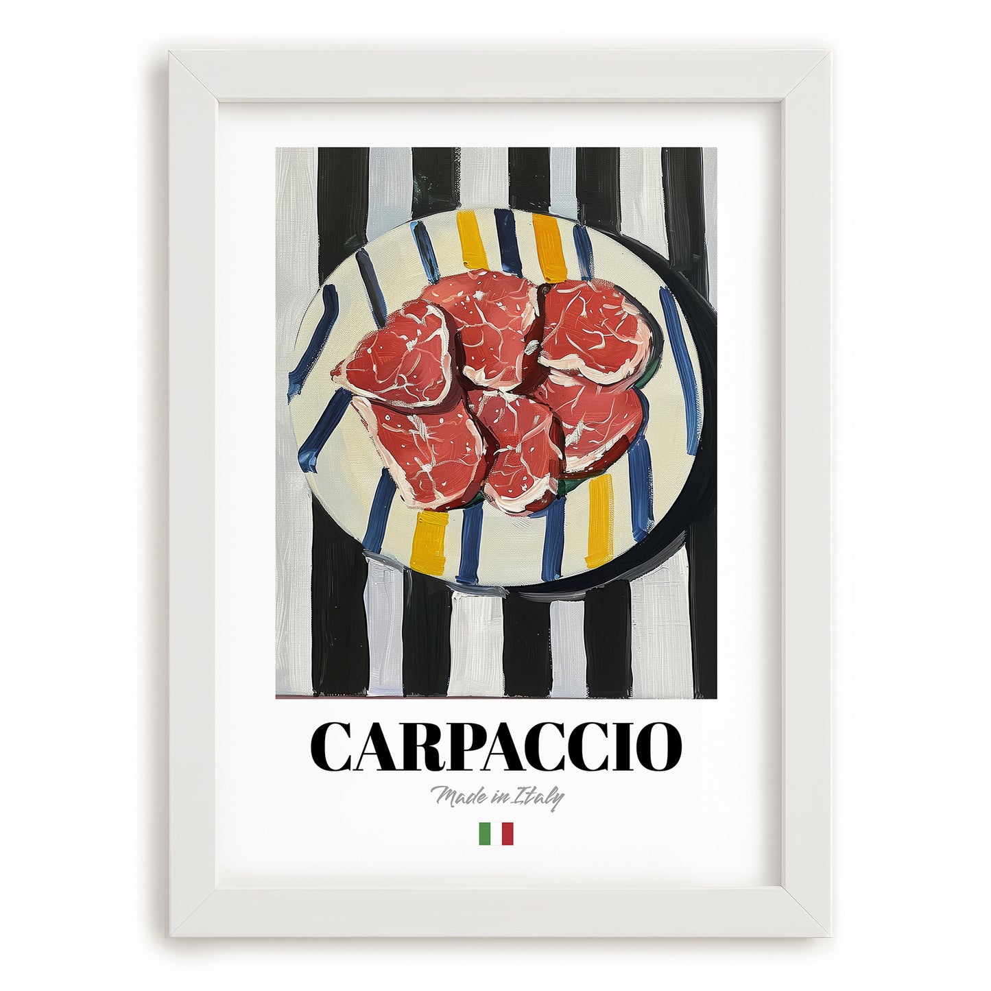 Carpaccio – Italian Meat Dish, Restaurant Still Life, placed in minimal white frame