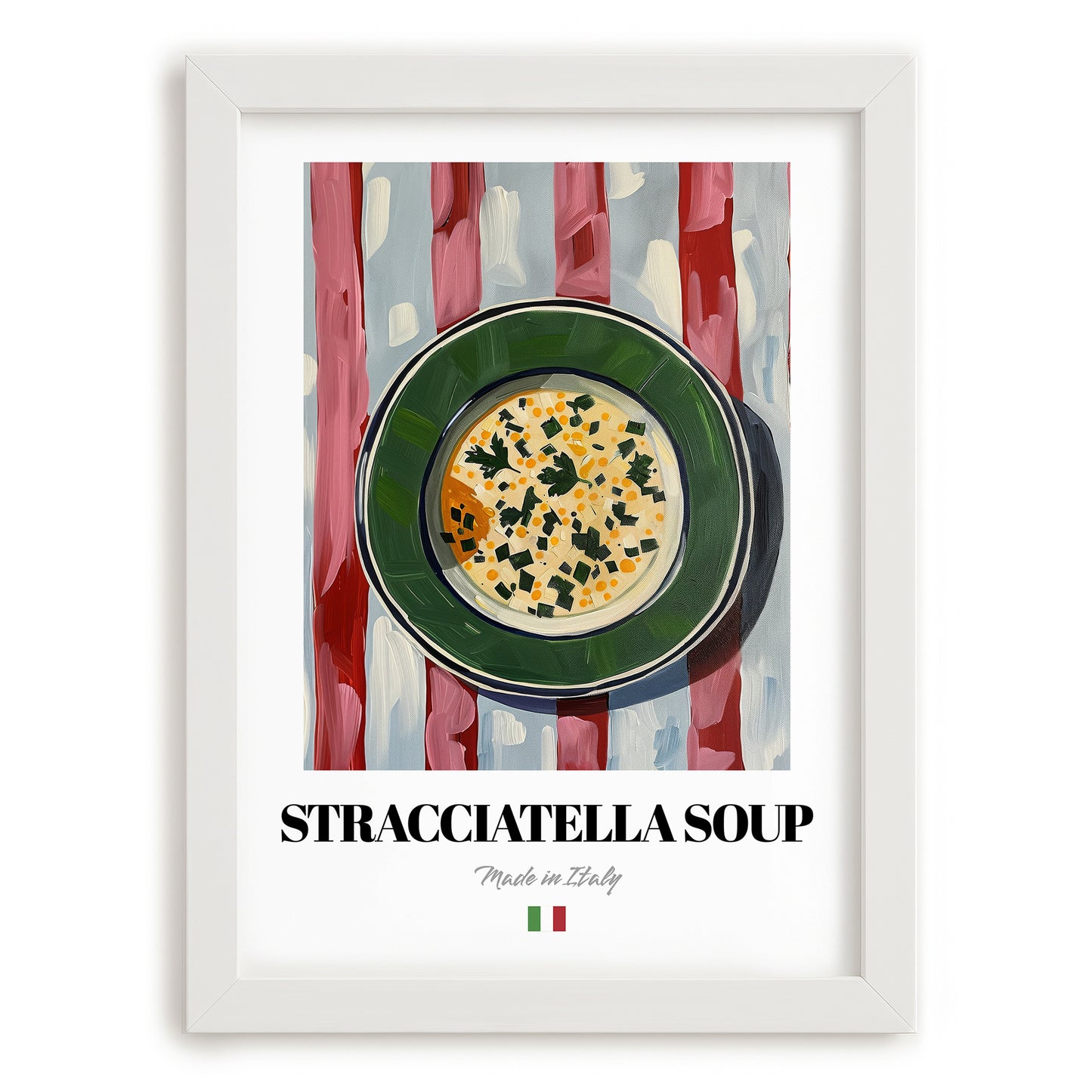 Stracciatella Soup – Italian Soup Dish, Restaurant Print, placed in minimal white frame