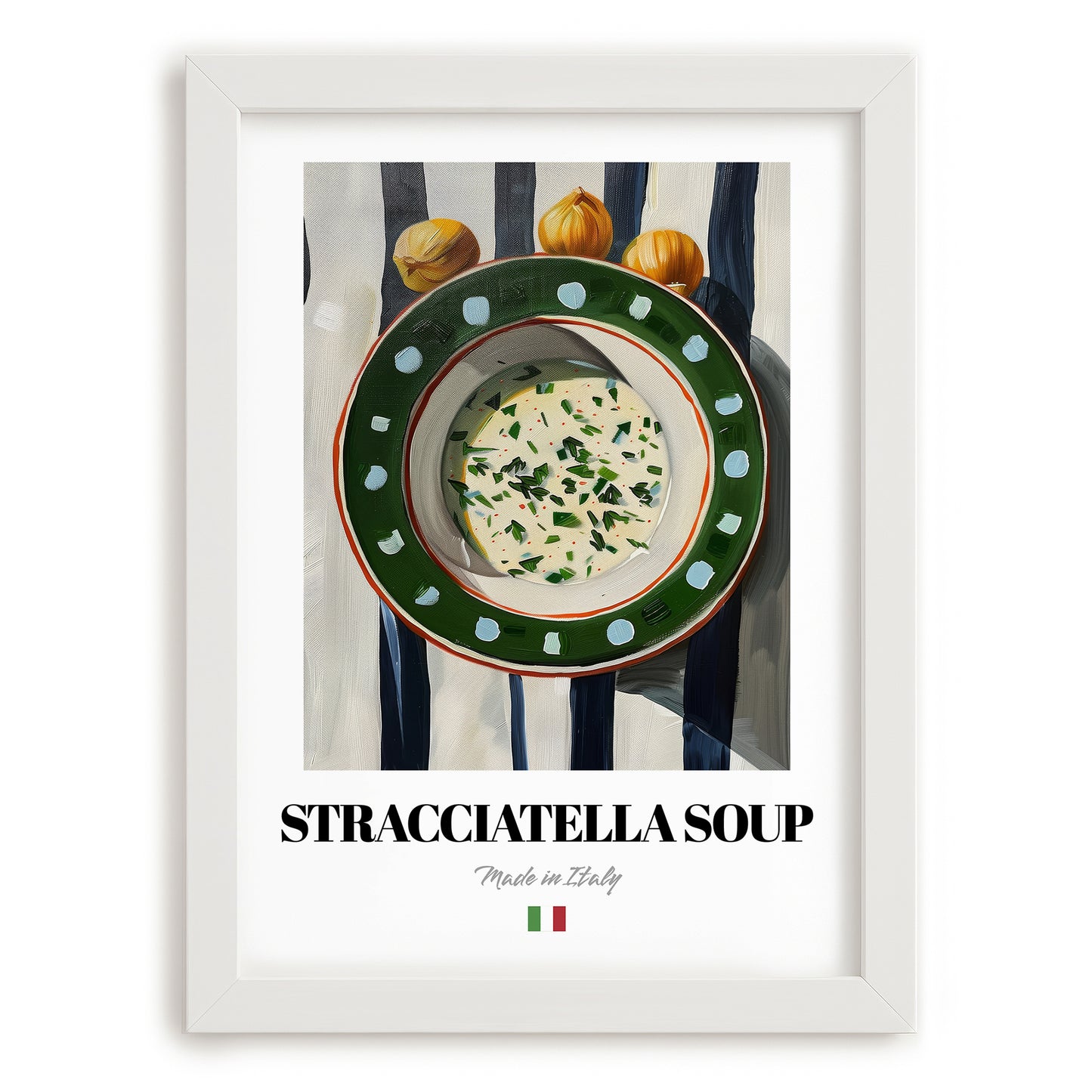 Stracciatella Soup – Italian Soup Dish, Bistro Painting, placed in minimal white frame