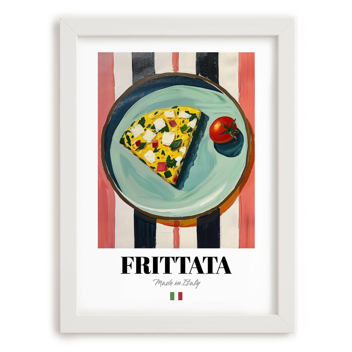 Frittata – Italian Snack Dish, Restaurant Poster, placed in minimal white frame