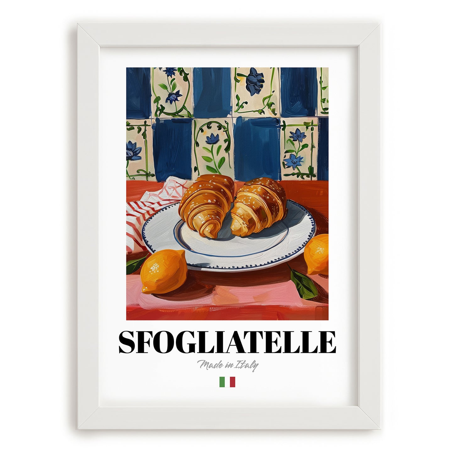 Sfogliatelle – Italian Pastry Dish, Brasserie Illustration, placed in minimal white frame