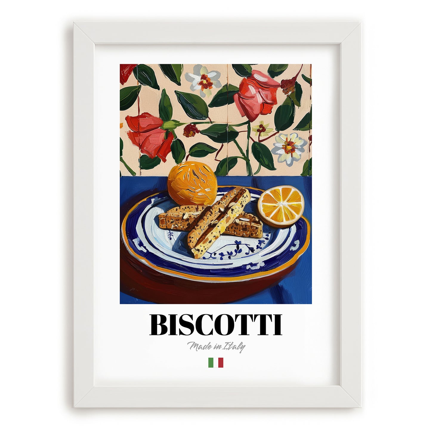 Biscotti – Italian Biscuits Dish, Bistro Print, placed in minimal white frame