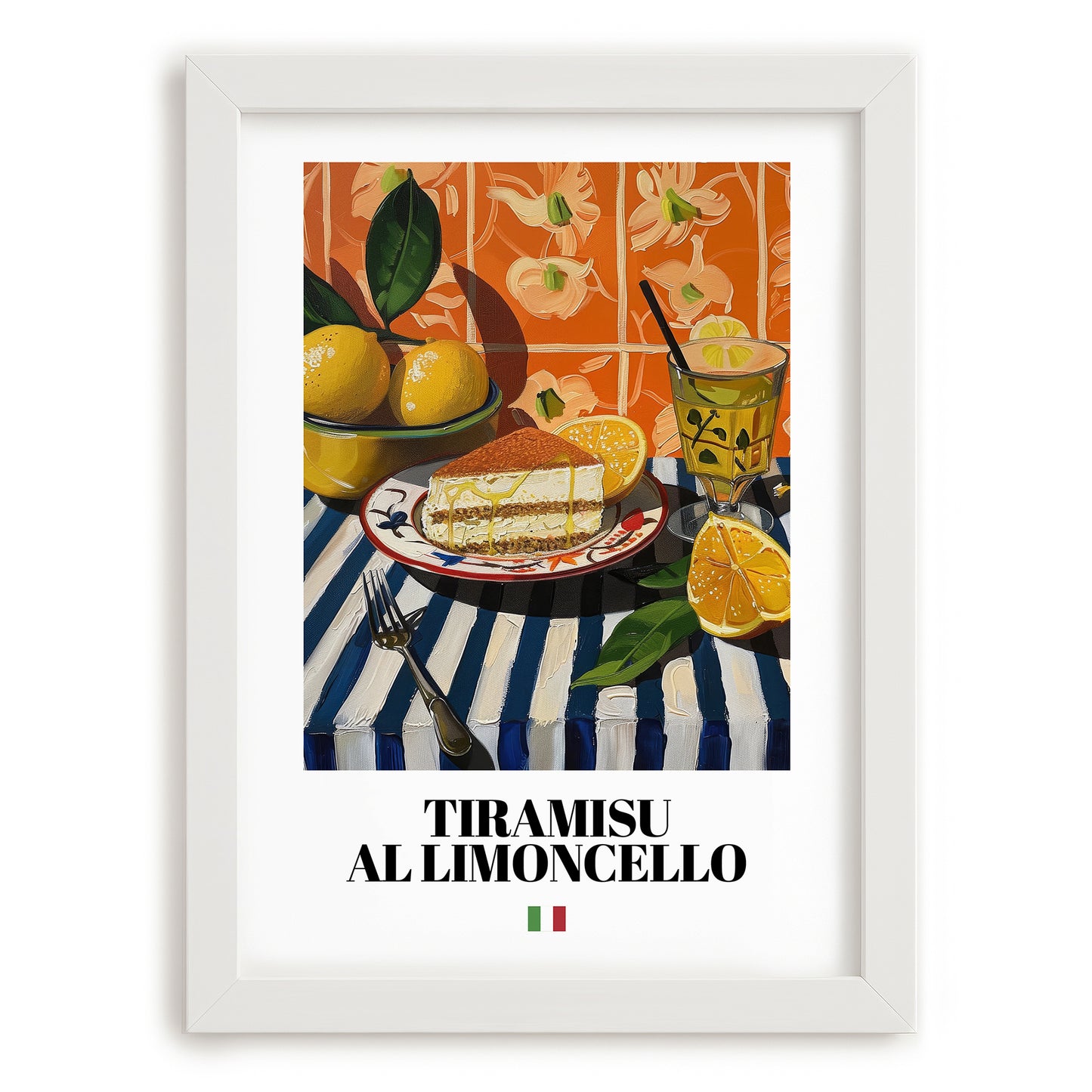 Tiramisu al Limoncello – Italian Dessert Dish, Restaurant Painting, placed in minimal white frame