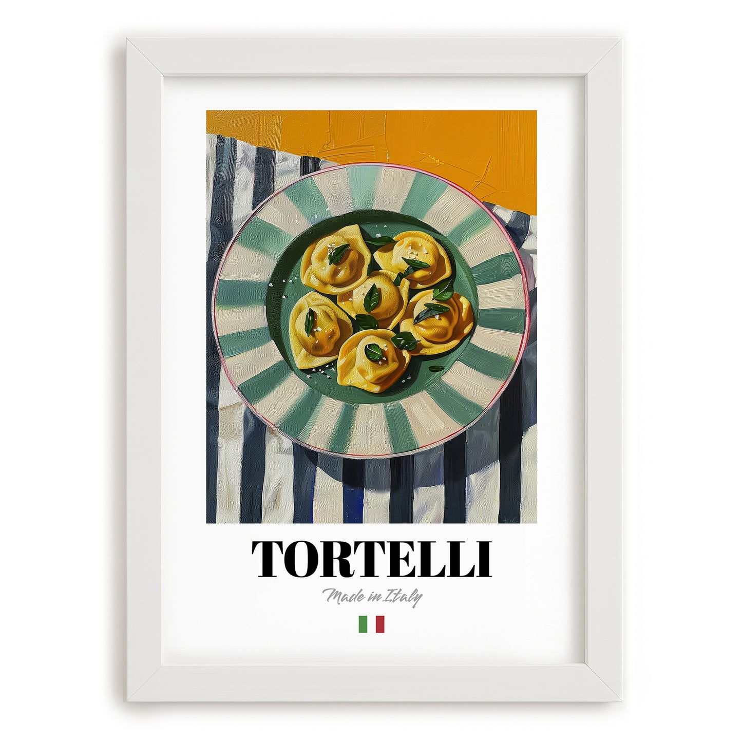 Tortelli – Italian Pasta, Trattoria Poster, placed in minimal white frame
