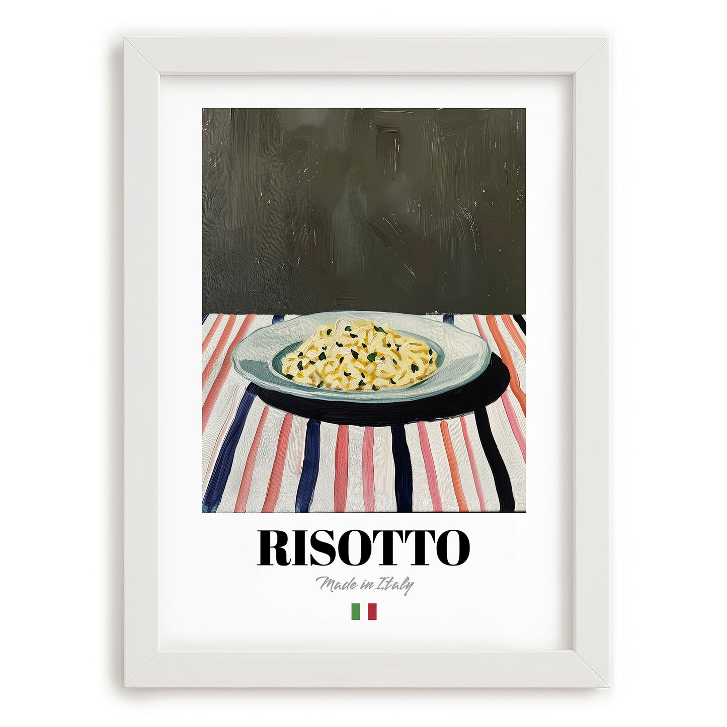 Risotto – Italian Stew Dish, Restaurant Still Life, placed in minimal white frame