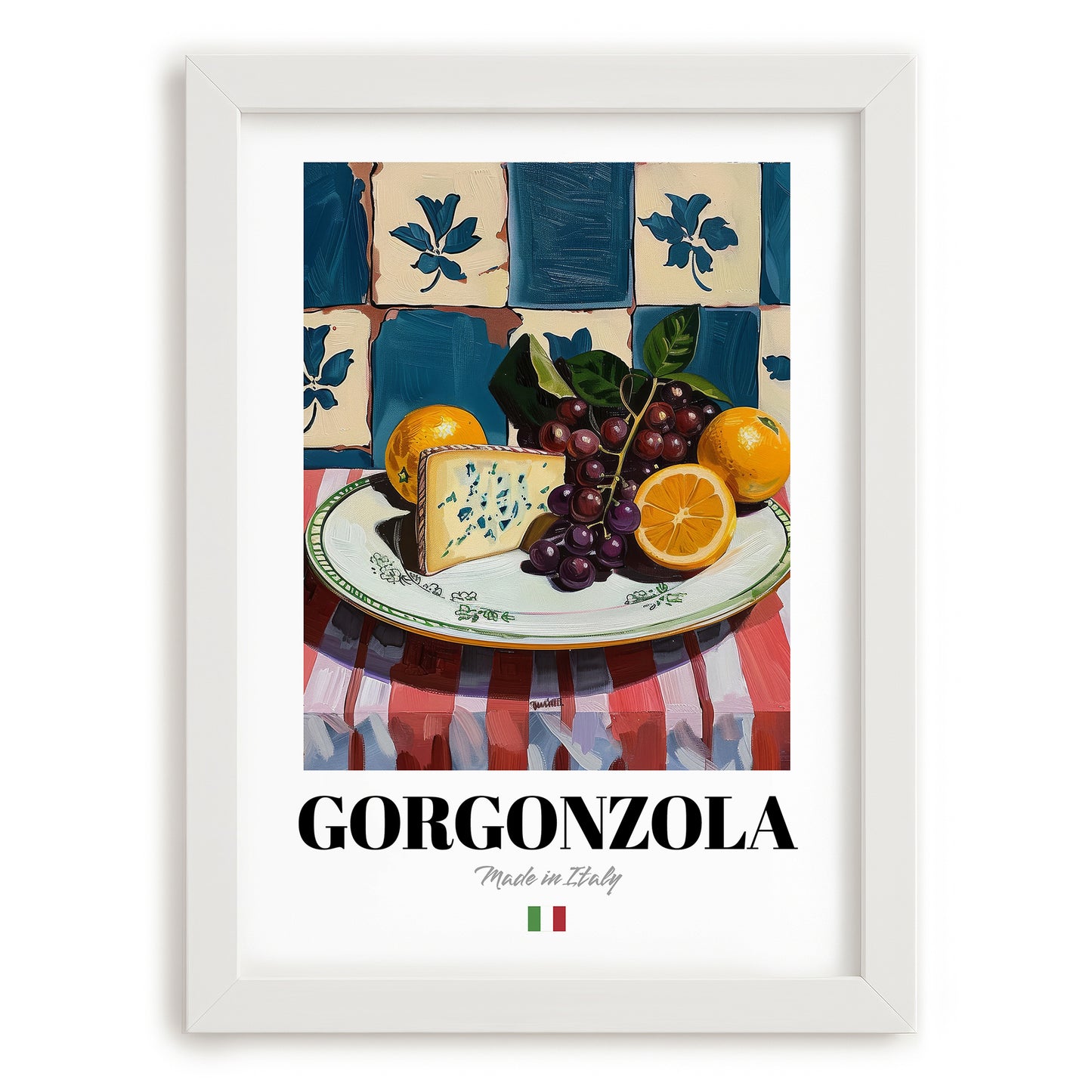 Gorgonzola – Italian Cheese Dish, Restaurant Painting, placed in minimal white frame