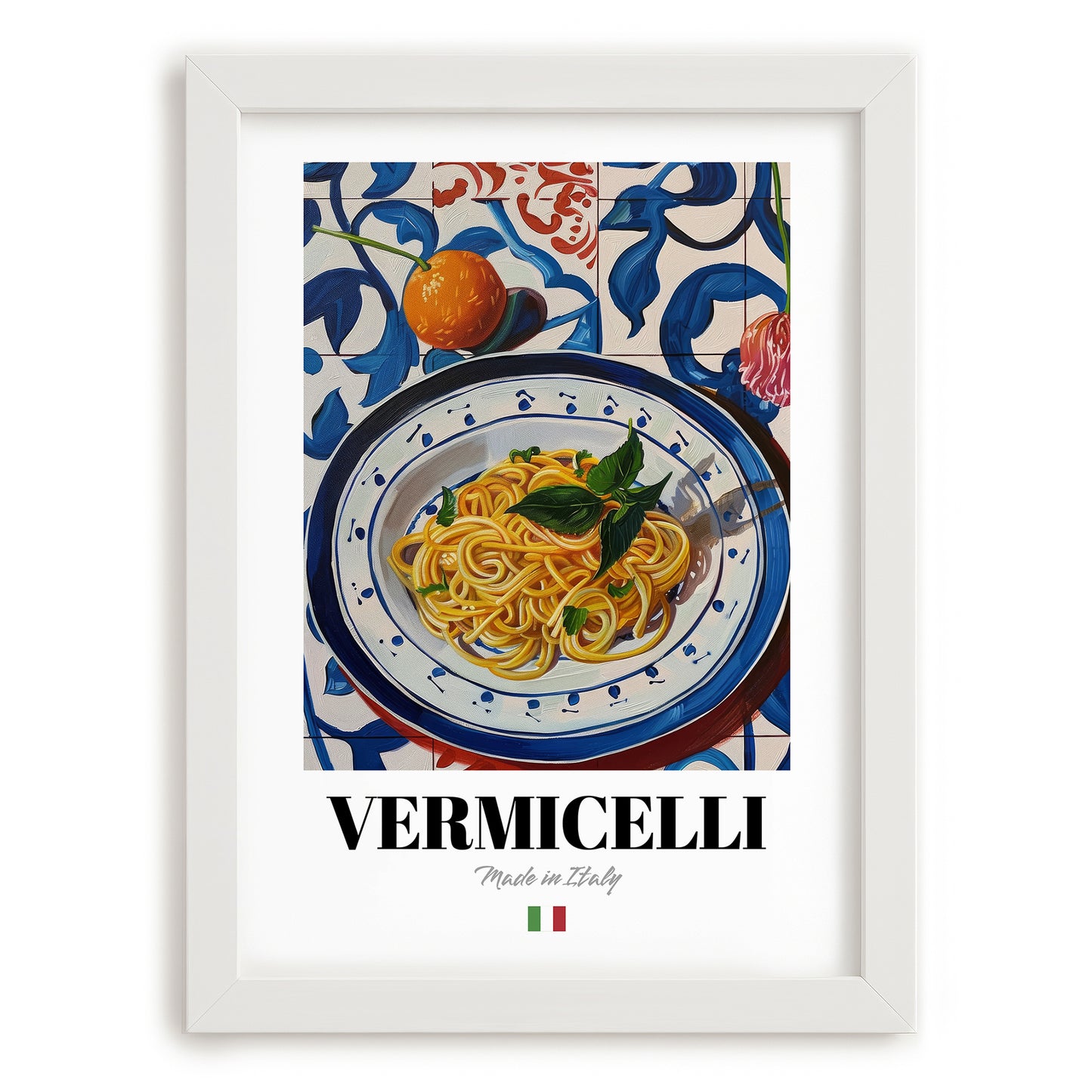 Vermicelli – Italian Pasta, Restaurant Poster, placed in minimal white frame
