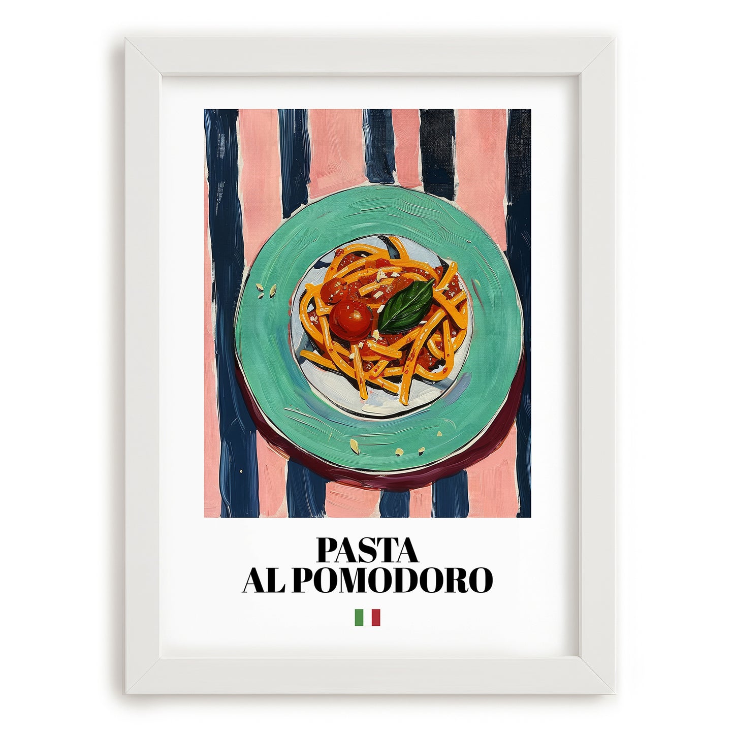 Pasta al pomodoro – Italian Pasta, Osteria Painting, placed in minimal white frame