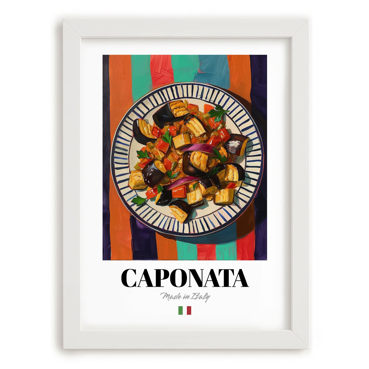 Caponata – Italian Salad Dish, Café Wall Art, placed in minimal white frame