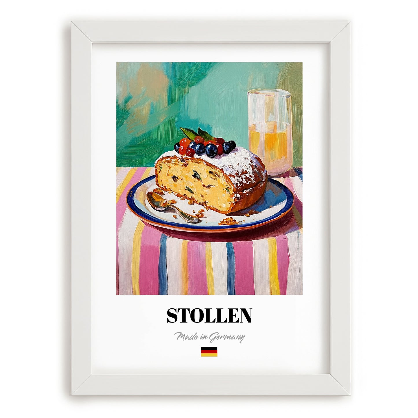 Stollen – Art, German Dessert Still Life, placed in minimal white frame