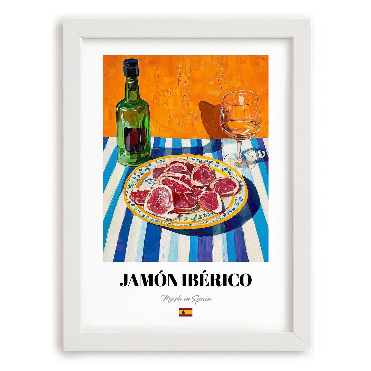 Jamón Ibérico – Art, Spanish Food Wall Art, placed in minimal white frame