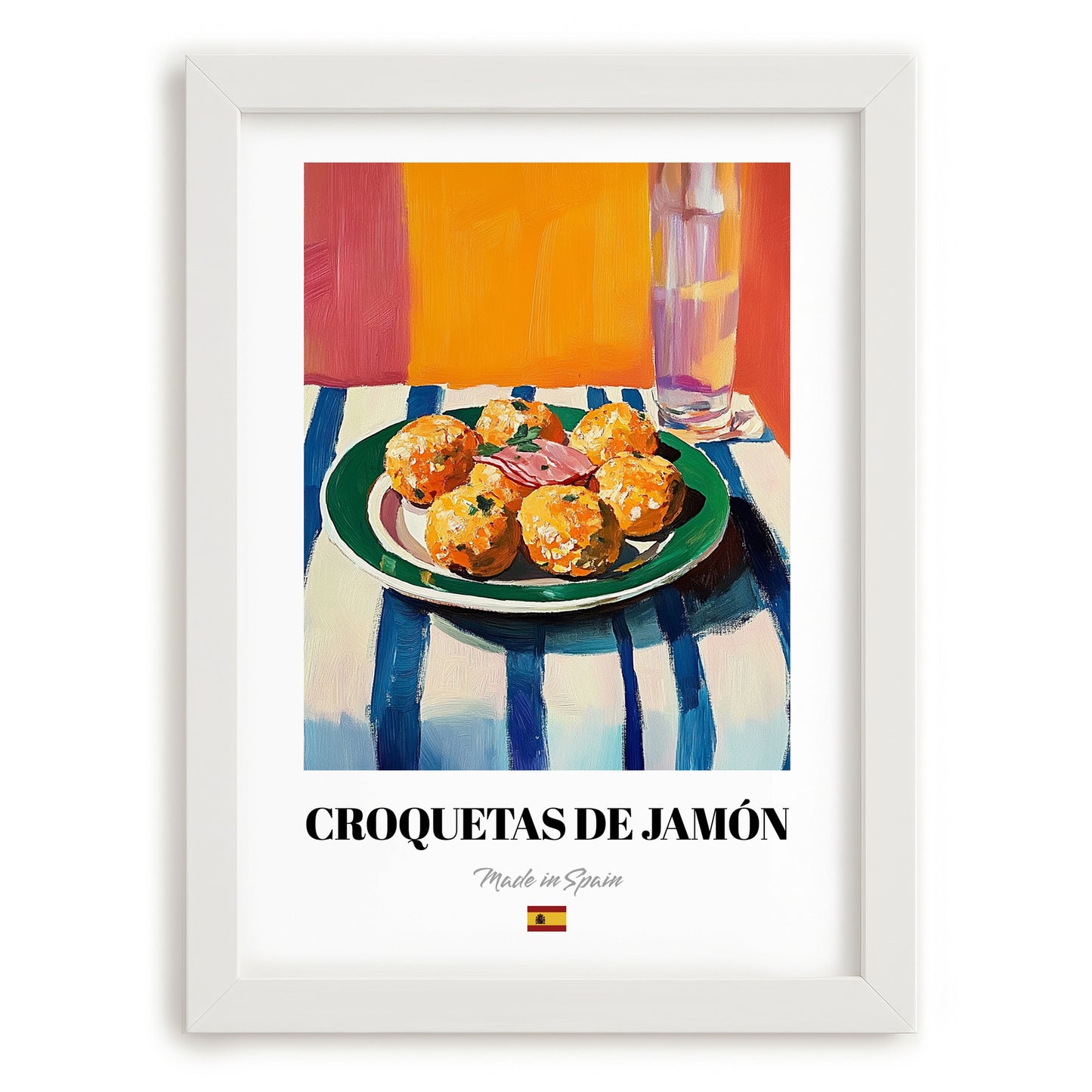 Croquetas de Jamón – Oil Painting, Spanish Food Art, placed in minimal white frame