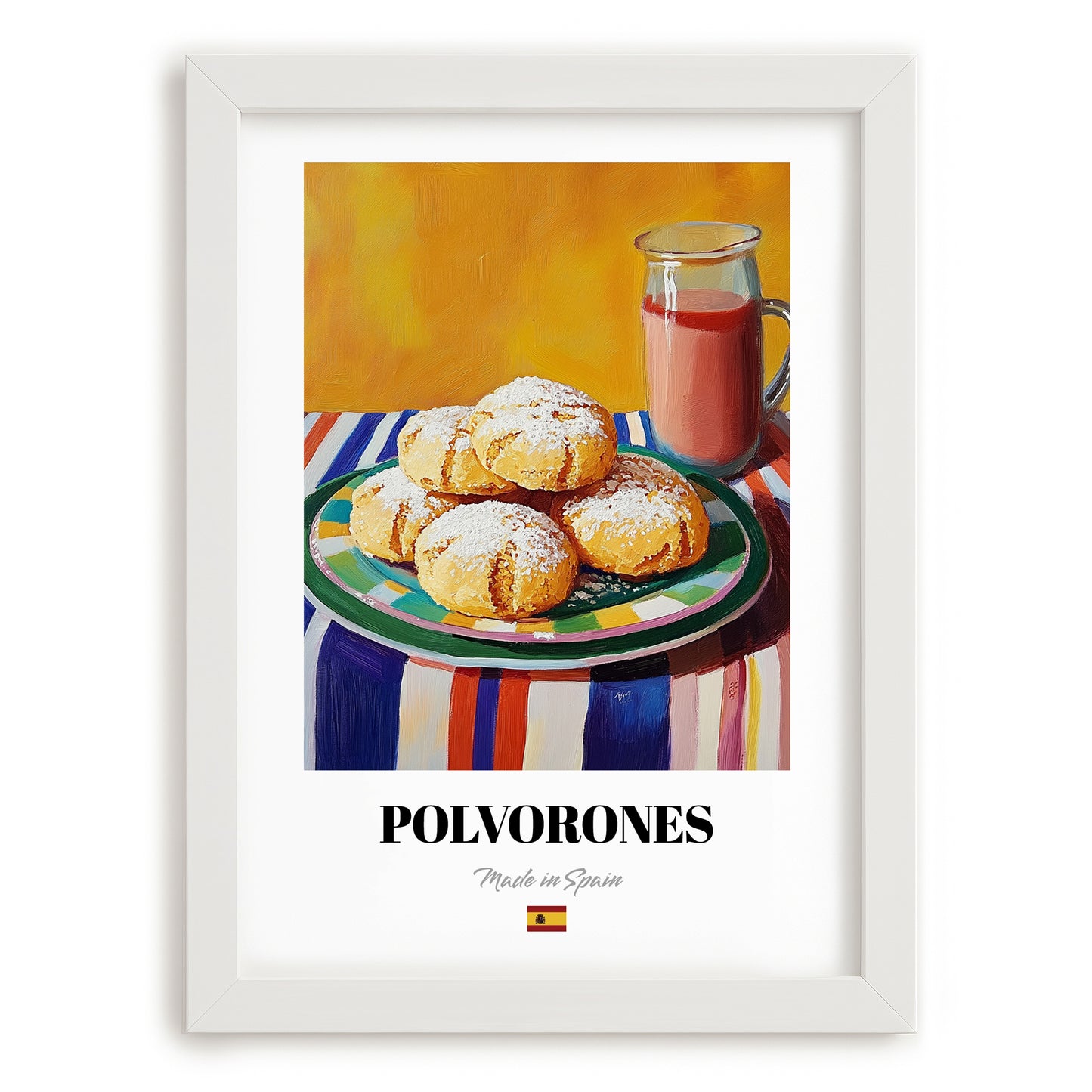 Polvorones – Colorful Oil Painting, Spanish Dessert Wall Illustration, placed in minimal white frame