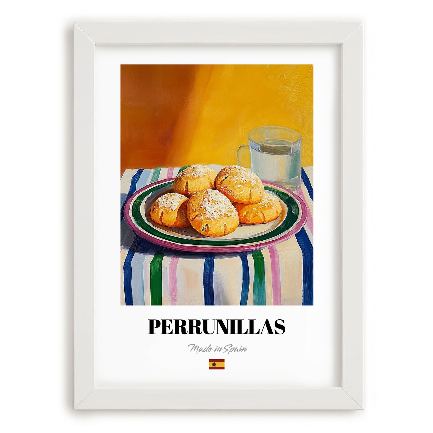 Perrunillas – Colorful Oil Painting, Spanish Dessert Illustration, placed in minimal white frame