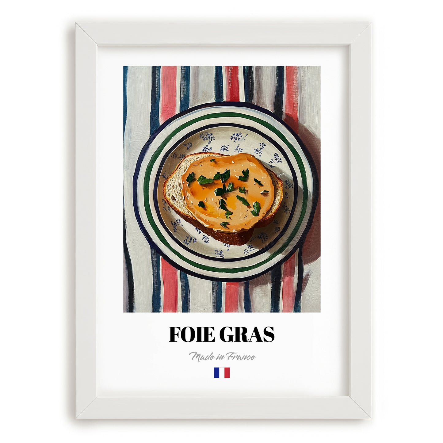 Foie Gras – Colorful Oil Painting, French Food Painting, placed in minimal white frame