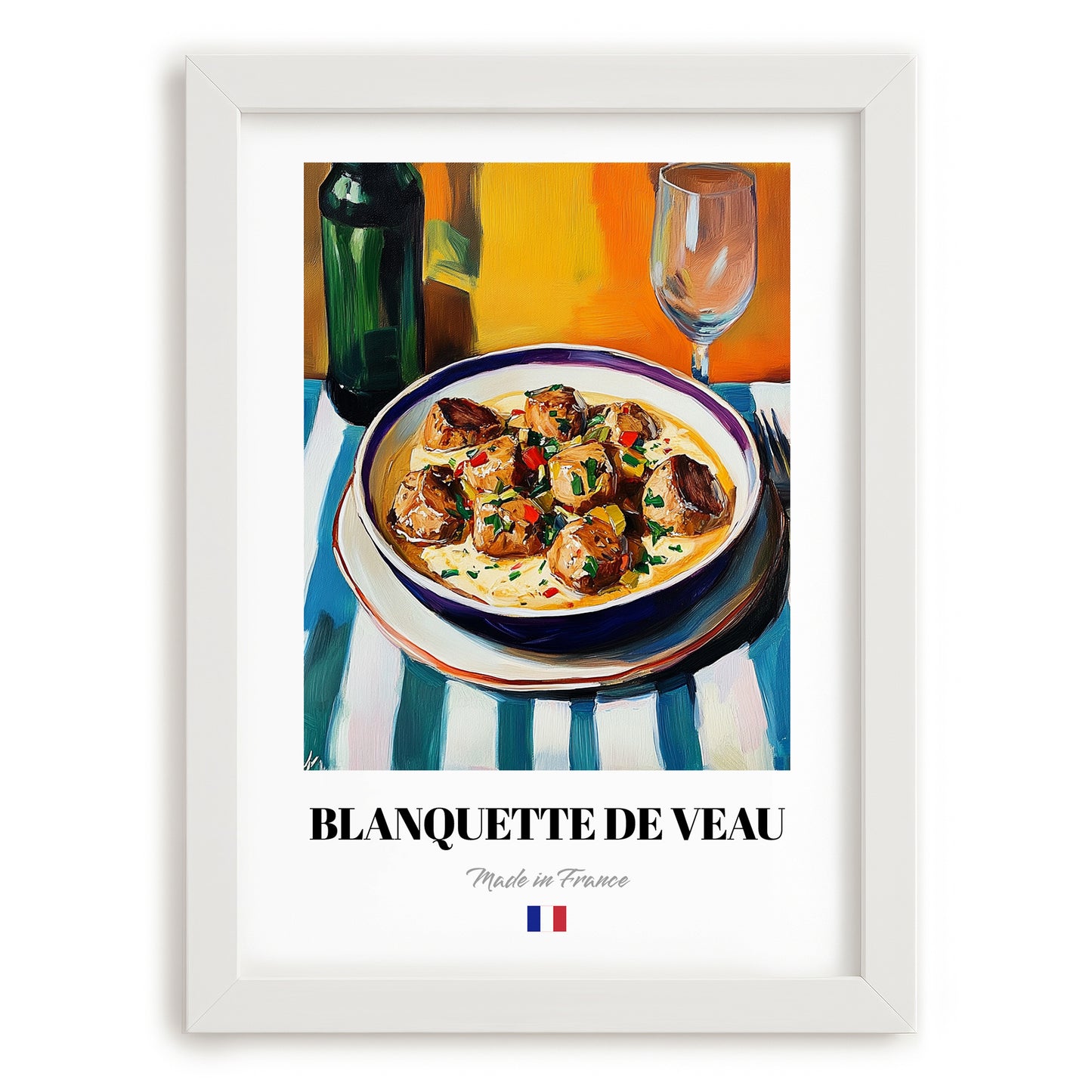 Blanquette de Veau – Oil Painting, French Food Wall Painting, placed in minimal white frame