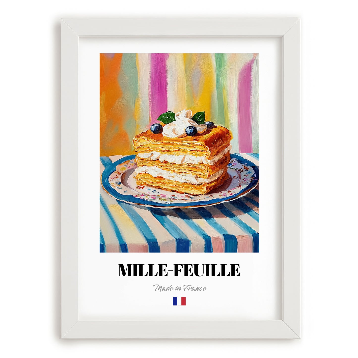 Mille-Feuille – Oil Painting, French French Pastry Painting, placed in minimal white frame