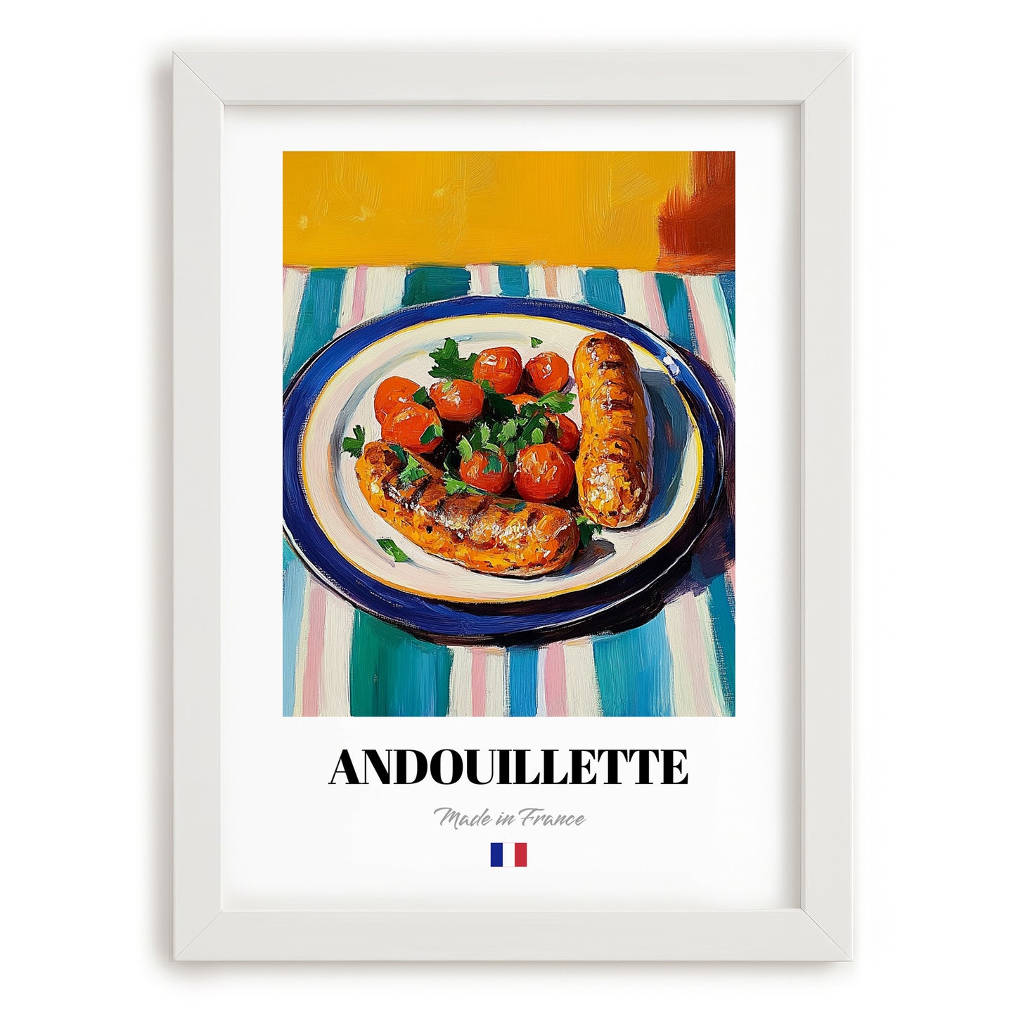 Andouillette – Oil Painting, French Food Painting, placed in minimal white frame