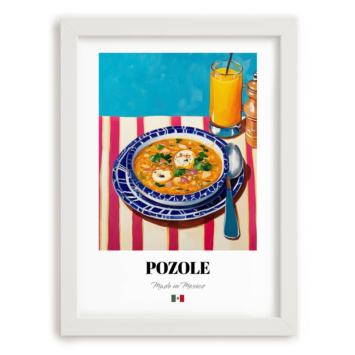 Pozole – Art, Mexican Food Wall Art, placed in minimal white frame