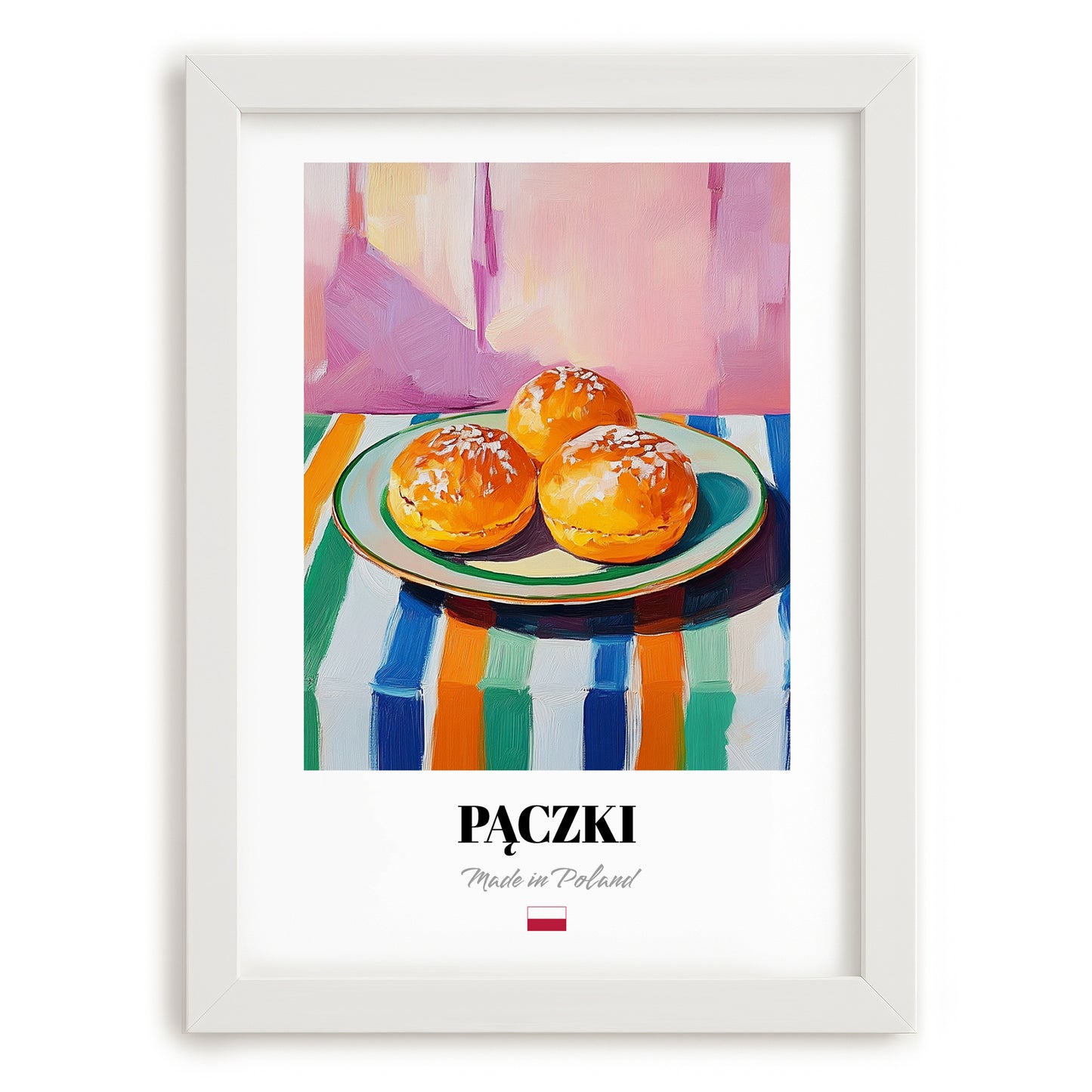 Pączki – Oil Painting, Polish Pastry Poster, placed in minimal white frame