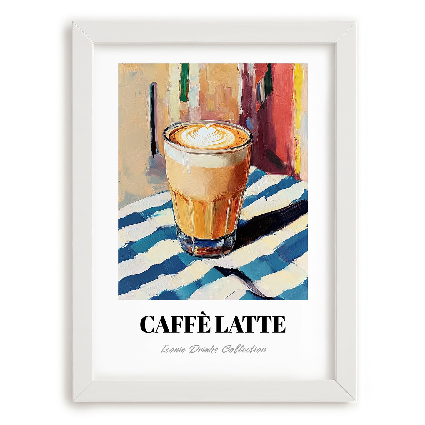 Caffè Latte – Italian Café on the Corner, Italian Coffee Still Life, placed in minimal white frame