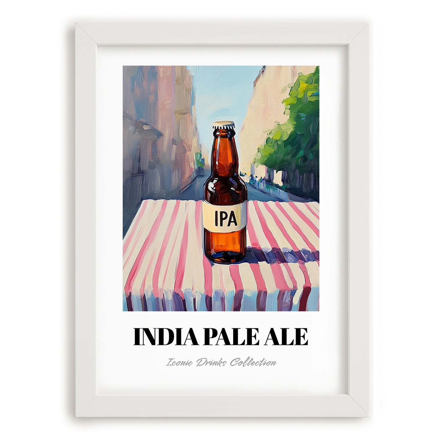IPA – English Street Café Scene, English Beer Illustration, placed in minimal white frame