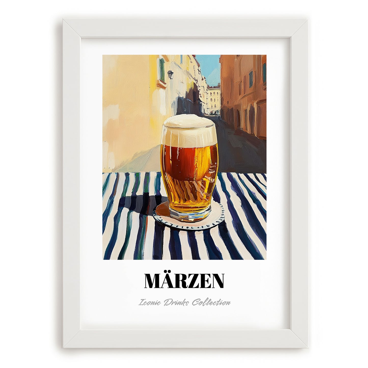 Märzen – Austrian Café on the Corner, Austrian Spirit Wall Decor, placed in minimal white frame